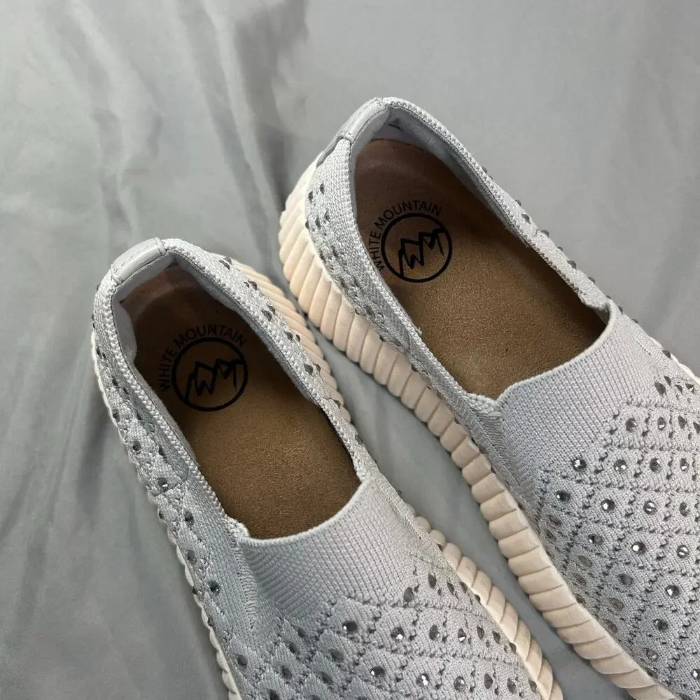 White Mountain Knit slip-on sneakers in gray with rhinestone women's 6.5